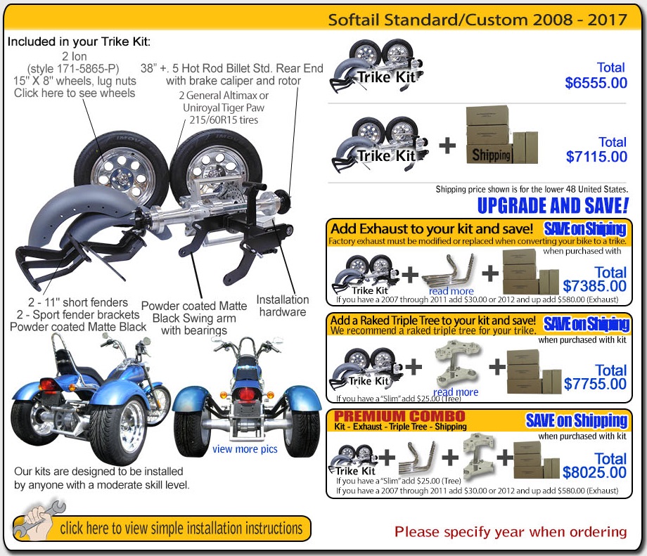 Trike kit for Harley Davidson Softail Frankenstein Trike Kit